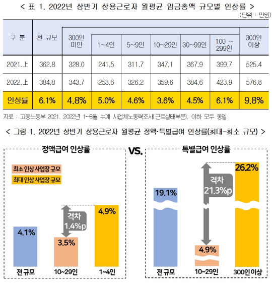 '2022년 상반기 규모 및 업종별 임금인상 현황 분석' 결과. <한국경영자총협회 제공>